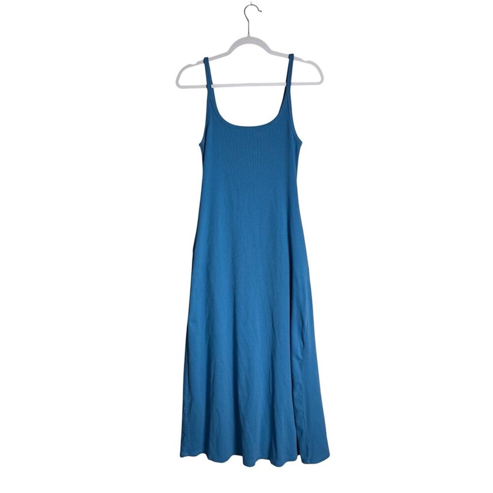 Old Navy Womens Ribbed Maxi Sleeveless Tank Dress Beachy Blue Coastal Casual L
